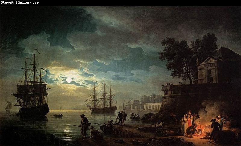 Claude-joseph Vernet Seaport by Moonlight